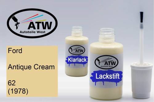 Ford, Antique Cream, 62 (1978): 20ml Lackstift + 20ml Klarlack - Set, von ATW Autoteile West.